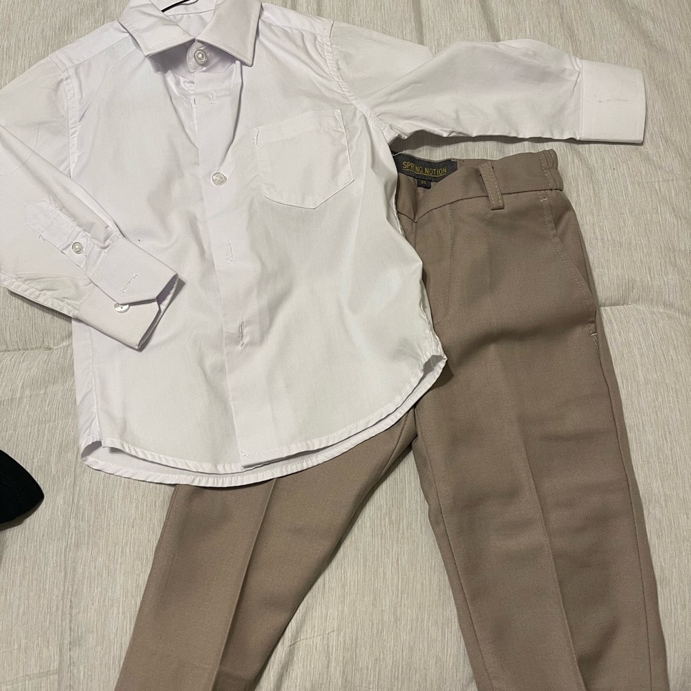 Toddler White Shirt and Tan Pants Set 3T